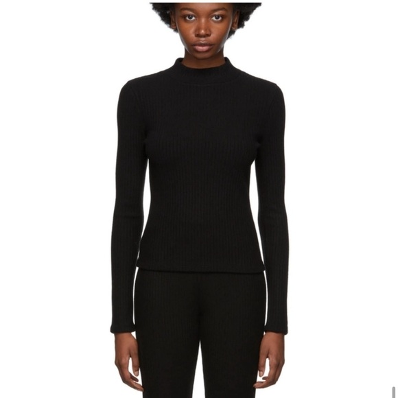 NWOT Vince Ribbed Mock Neck Sweater Black Lightweight Minimalist Neutral Large - Picture 1 of 17